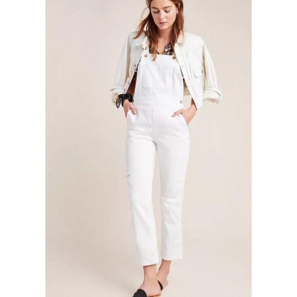 Anthropologie Pilcro & The Letterpress White Denim Overalls Size 27 26732 - Picture 3 of 16